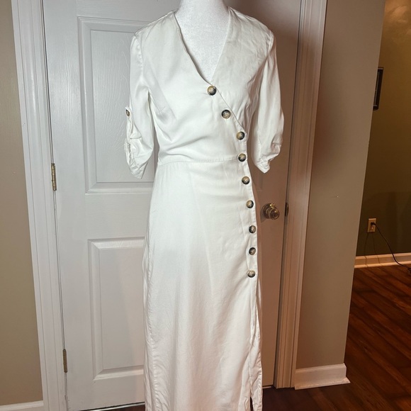 Zara TRF Collection Women's Size XS White Button Front Midi Dress Lyocell - Picture 5 of 11